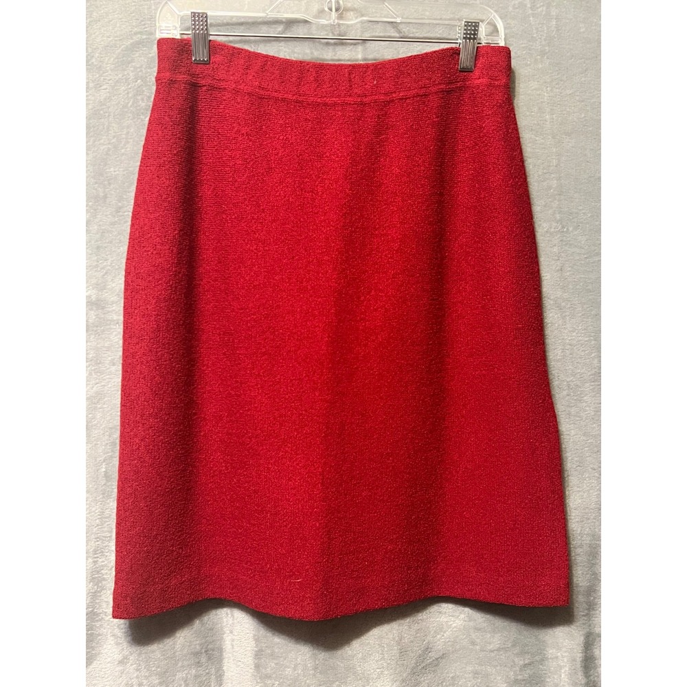 St John Evening Maria Grey 8 Vintage Red Knit Pencil Skirt USA Made Santana Knit